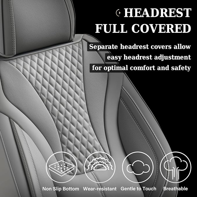 Coverado Gray Nappa Leather Car Seat Covers Front Seats ，Waterproof Car Seat Protector & Cushion, Universal Fit for Most Cars - Image 4