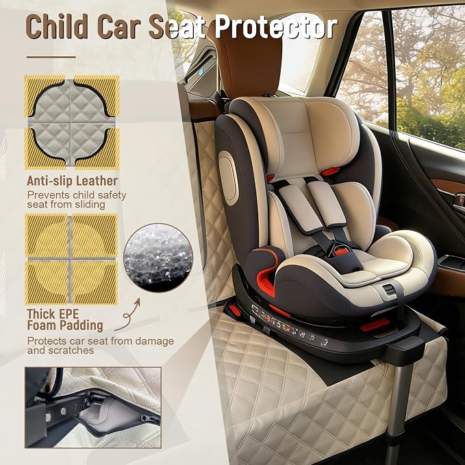 Pet Bench Seat Covers for Trucks, Heavy Duty Nonslip Car Seat Protector with ISOFIX Openings for 1-2 Child Car Seats,Fits Ford 150,Ram 1500,GMC Sierra,Toyota,Ram,Chevrolet Silverado(Beige) - Image 2