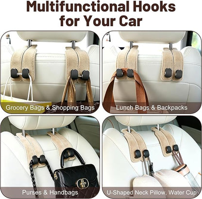 SUKIPIN Car Hooks, Car Seat Headrest Hooks for Purses and Bags 2-Pack Beige | Car Accessories for Women, Solid Durable Construction, Quick Tool-free Mounting, Universal Fit for Most Vehicle Headrests - Image 6