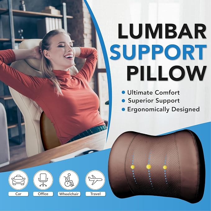 Lofty Aim Lumbar Support Pillow for Car, Car Seat Back Support for Driving | Memory Foam Car Lumbar Support for Driving Seat, Car Back Cushion, Adjustable Straps, Lower Back Pillow, PU Leather, Brown - Image 2