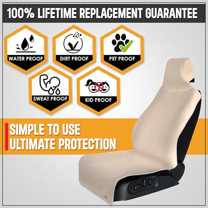 Gear Beige Premium Universal Fit Waterproof Stain Resistant Tan Khaki Car Seat Cover Neoprene Non-Slip Bucket Seat Dog Sweat Proof Protector Save Your Leather Cloth Seats Van Truck SUV Sedan - Image 5
