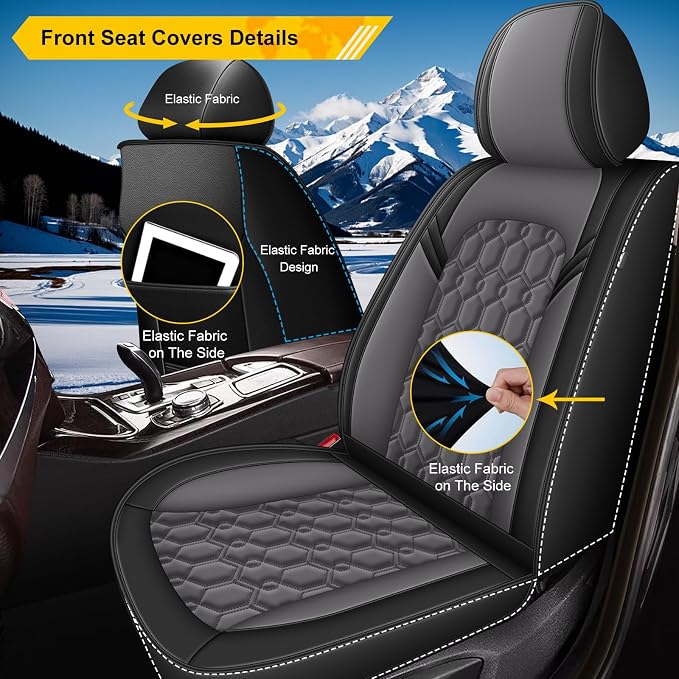 Front Seat Covers for Acura TSX 2009-2014 Faux Leather | Waterproof Breathable Scratch Resistant 360° Wrap Airbag Compatible Easy Clean (2 Seats,Black & Grey ) - Image 3