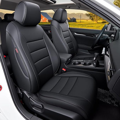 HKZ Custom Fit Civic Seat Cover Full Set for Honda Civic 4 Door Sedan-Only (2022 2023 2024 EX)&(2025-2026 Sport),5-Seats Full Set,Leather Seat Protector(Black) by HKZ