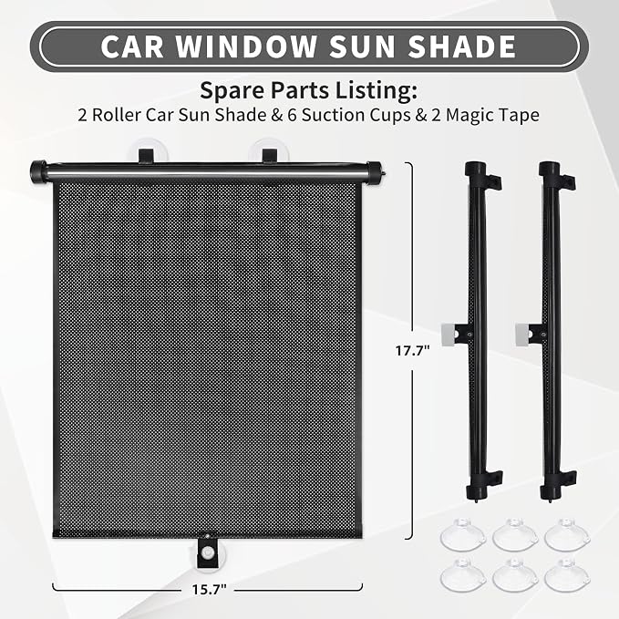 Sfee Car Window Shade for Side Windows, 4 Pack Sun Shade Retractable for Car Blocks Heat and UV Rays Glare Protection Roller Sunshade Visor for Baby, Kids, Pets, Passengers - Image 3
