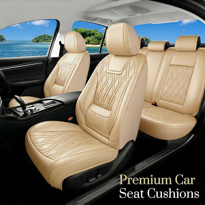 for Subaru Crosstrek 2016-2026 Car Seat Covers, Full Set, Beige | Luxury Full Coverage Leather Seat Protectors, Waterproof Breathable, Non-Slip, Easy to Install, Airbag Compatible, All-Season - Image 2