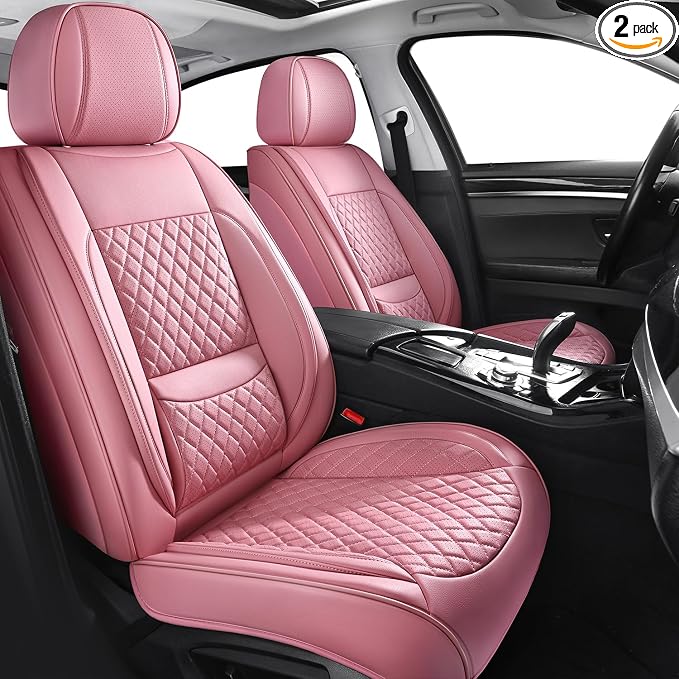 Front Seat Covers,2PCS Seat Covers Full Coverage Leather Seat Cover | Seat Covers Pink,Leather Car Seat Covers,2PCS Front Car Seat Protector For SUV Sedan Truck For Families,Pets,Commuter by MIROZO
