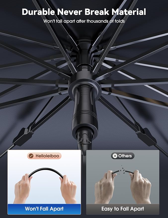 helloleiboo Car Windshield Sun Shade Umbrella, 360° Rotating Foldable | Reflective Polyester, Heat Blocking, UV Protection, 360° Rotating Design, Foldable Storage, Fits Cars SUVs - Image 5