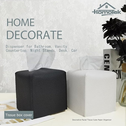 HOMOTEK 2 Pack Tissue Box Cover, Square PU Leather Tissue Holder, Decorative Facial Tissue Cube Paper Organizer Dispenser for Bathroom, Night Stands, Desk, Car 5X5X5'' - Matte Black, Pebble Grain - Image 4