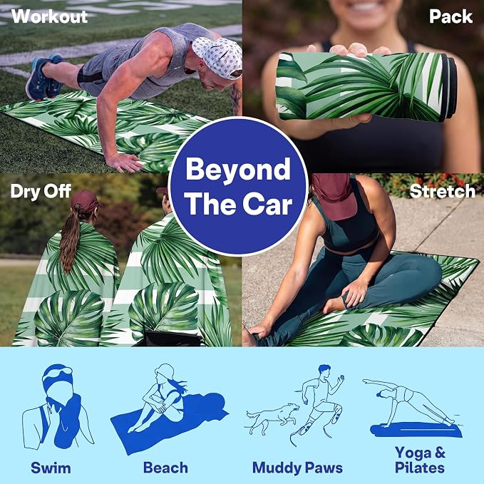 2 Pack Car Seat Towel Covers for Gym, Front Seats, Palm Leaves | Leaf Sweat Protector for Front Seats Premium Thickened with Elastic Strap Breathable & Quick Dry Machine Washable Running - Image 7