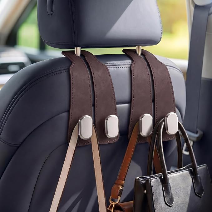 Car Seat Headrest Hooks for Purses & Shopping Bags, 2 Pack Suede Car Purse Hook, Double Hooks Secure Bags While Driving, Elegant & Durable, Simple to Install, Fits Handbags, Grocery Bags, Bottles. by Unknown