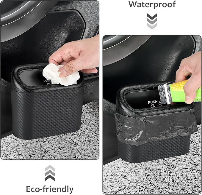 Accmor Car Trash Can with Lid, 2 Pack Mini Vehicle Trash Bin Car Dustbin Garbage Organizer Holder with Trash Bag, Small Hanging Leakproof Auto Storage Bag Container (Carbon Fiber) - Image 5