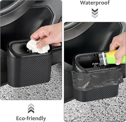 Accmor Car Trash Can with Lid, 2 Pack Mini Vehicle Trash Bin Car Dustbin Garbage Organizer Holder with Trash Bag, Small Hanging Leakproof Auto Storage Bag Container (Carbon Fiber) - Image 5