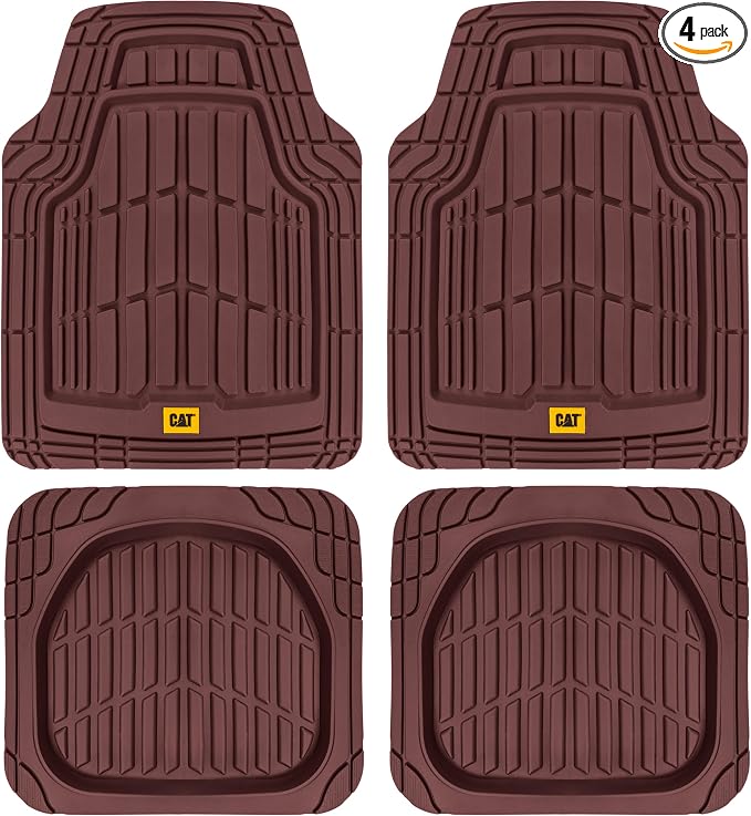 CAT® ToughRide™ Heavy-Duty 4 Piece Burgundy Floor Mats for Cars - Trim to Fit All-Weather Rubber Car Mats Full Set - Truck Mats & Cars Floor Mats - Interior Accessories for SUVs & Car Rug Protection by CatAuto