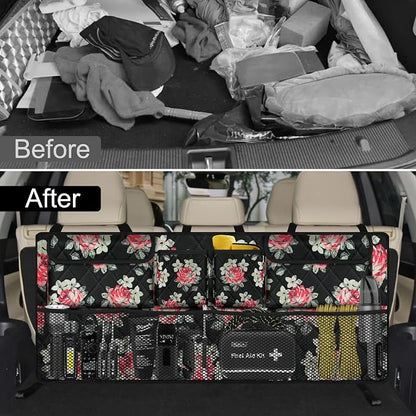 Femuar Car Trunk Organizer,Large Capacity Backseat Trunk Organizer(42"*18"),Collapsible Car Storage Bag with 8 Pocekt,Car Organizer for SUV/MPV/Truck - Floral - Image 5