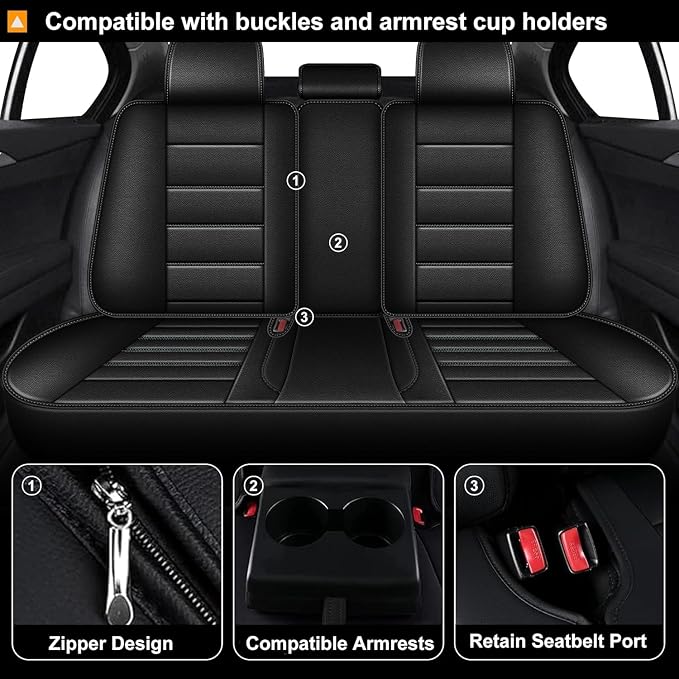 Car Seat Covers Custom for Hyundai Genesis 2009-2016/Genesis G80 2015-2024 | 5 Seats Full Set,Waterproof Luxury Leather,Interior Seat Protector Accessories,Airbag Compatible,Easy to Install,Black - Image 2