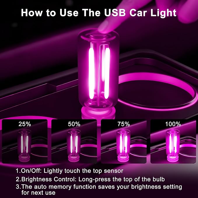 2 Packs USB Light for Car, Touch Dimmable Car Interior Ambient Lights - Portable Mini USB LED Light Bulb, Retro Glass Bottle Night Light for Vehicle, Bedroom, Hallway, Camping(Pink) - Image 4