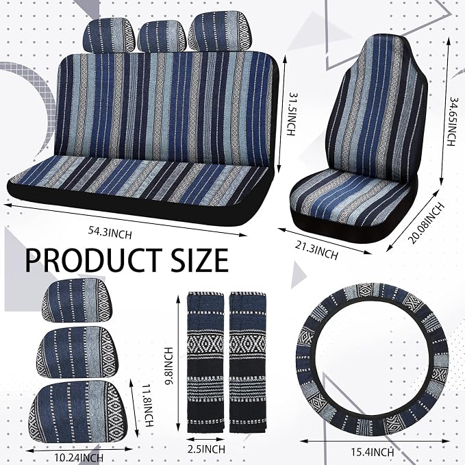 Frienda 14 Pcs Baja Saddle Blanket Car Seat Covers Full Set,Retro Style - Image 5