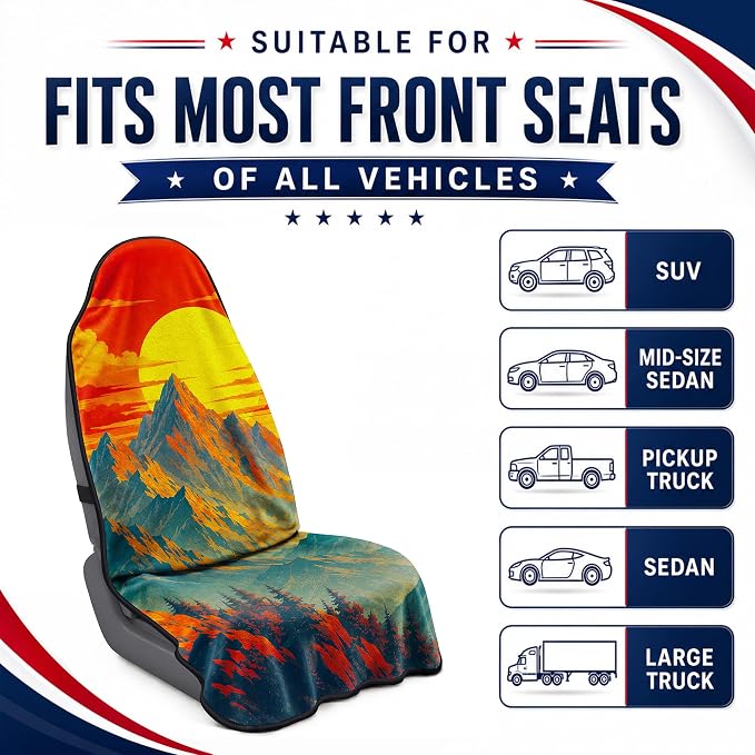 Car Seat Towel Cover for Front Seats, 1Pc Sweat Absorbent Car Seat Protector with Non-Slip Backing, Waterproof Towel Car Seat Covers for Runners, Gym, Swimming, Beach, Pets, Mountain Sunset - Image 6