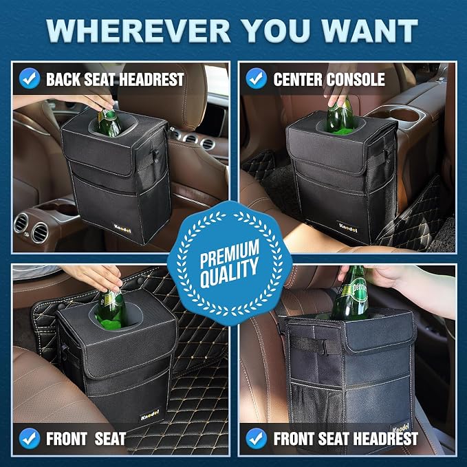 K KNODEL 2 Gallon Black Leak-Proof Waterproof Car Trash Can with Lid | Waterproof Car Garbage Can with Liner, Hanging Trash Bag for Car, Suv, Van, Truck - Image 5