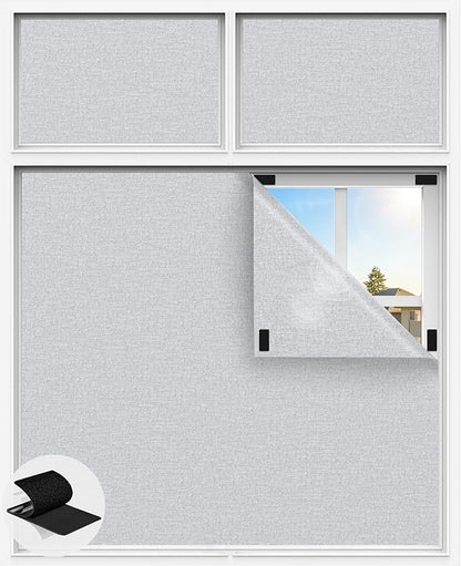 Linen Blackout Curtains for Bedroom, 70" x 58" Portable Blackout Blinds | 100% Blackout Window Cover with Hook&Loop Strip, Temporary Blackout Shades, Blackout Window Film for Nursery Travel RV- Gray by Tlany