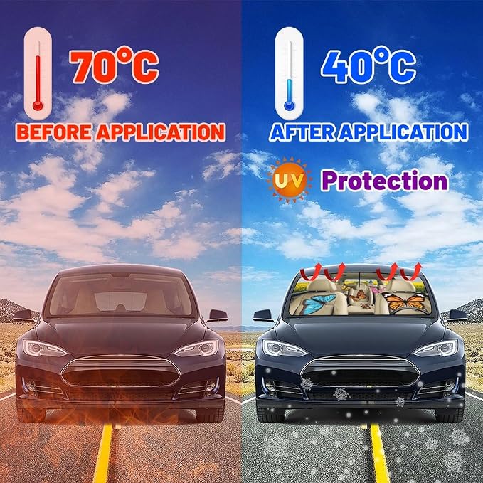 Butterfly Car Windshield Sunshade Umbrella Butterfly Sun Shade Umbrella for Car Foldable Windshield Umbrella Block UV Rays Heat Keep Vehicle Cool for Cars SUV 57"x30" - Image 4