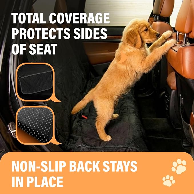 Black Car Rear Seat Cover for Dogs, Durable Waterproof & Scratch Resistant Vehicle Backseat Protector, Nonslip Dog Accessory & Pet Protection for Back Seats, Machine Washable - Image 6