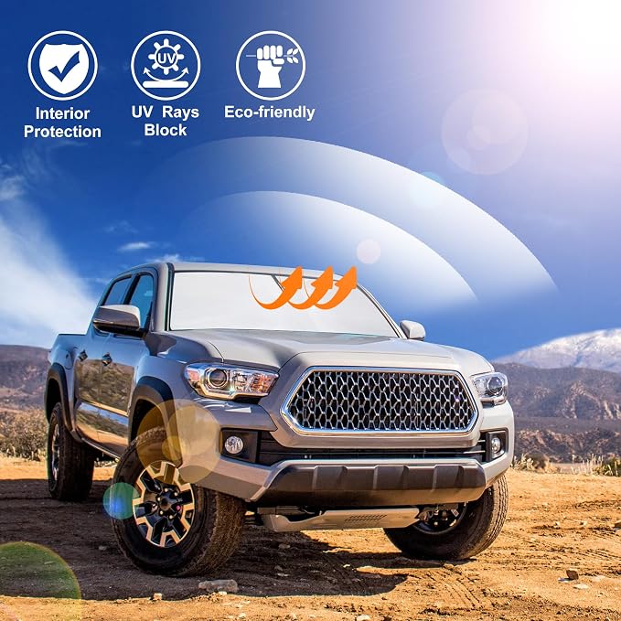 Windshield Sun Shade for 2016-2026 Toyota Tacoma Accessories | Full covered, Foldable & Durable, Block UV Rays, Reduce Heat, Easy to install, Keep Car Cooler - Image 6