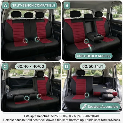 FH Group Automotive Car Seat Covers Rear Set Premium 3D Air Mesh Seat Covers, Airbag Compatible and Split Bench Cover Universal Fit Interior Accessories for Cars Trucks and SUVs - Burgundy - Image 2