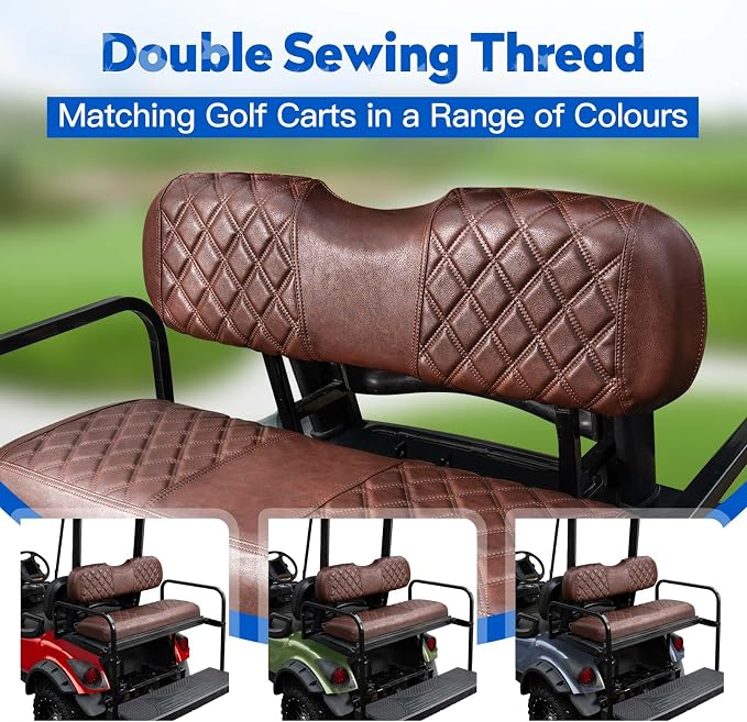 NOKINS Golf Cart Seat Covers Fits Aftermarket Standard Rear Seat Cushion | Fit for Club Car Precedent/DS/EZGO RXV/TXT/Yamaha Drive, No Stapler, Multiple Colors&Breathable (Brown and Brown) - Image 3