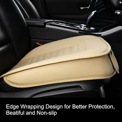 2pc Edge Wrapping Comfortable Car Front Seat Covers, Seat Protectors, Anti-Slip Bottom Seat Cushion Covers for Auto with PU Leather(Beige) - Image 3
