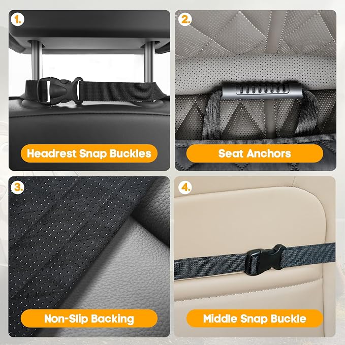 Front Seat Car Cover 2 Pack, PU Leather Dog Car Seat Cover | with Side Flaps, Nonslip Scratchproof Waterproof Captain Chair Seat Cover Fits for Cars, Trucks, SUVs, Jeep - Image 8