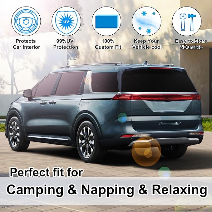 TINGLU Window Shades for Kia Carnival 2022-2026 8PCS Accessories Car Side Full Windows Rear Triangular Windshield Sun Shade Sun UV Rays & Privacy Protection for Camping,Napping,and Relaxing - Image 6