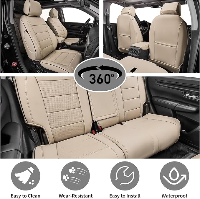 EKR Civic Seat Covers Custom Fit for Honda Civic (Hatchback) Gas & Hybrid 2022-2026 (Rear W/Armrest),Waterproof Car Seat Cover Full Set,Faux Leather(Beige) - Image 3