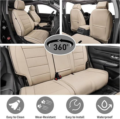 EKR Civic Seat Covers Custom Fit for Honda Civic (Hatchback) Gas & Hybrid 2022-2026 (Rear W/Armrest),Waterproof Car Seat Cover Full Set,Faux Leather(Beige) - Image 3