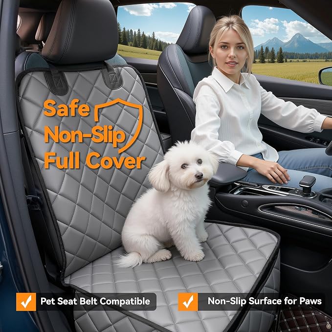 Car Front Seat Cover,PU Leather Car Seat Protector for Dogs & Humans,Grey | Waterproof,Nonslip,Anti-Scratch,Heavy-Duty Front Passenger seat Covers Fits for Cars, Trucks, SUVs,Minivans - Image 2