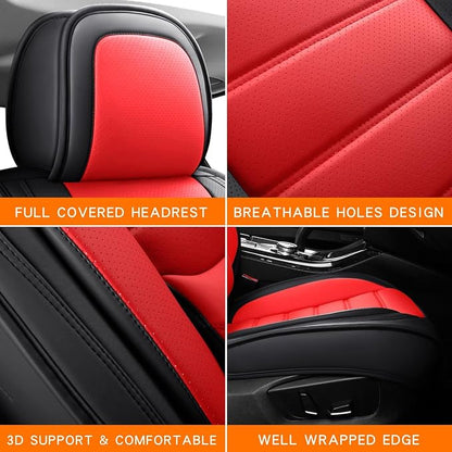 MINGBRON Car Seat Covers Full Set,Black White Car Seat Cover, Car Seat Protector Waterproof, Nappa Leather Car Seat Cushion Fit for Most Cars Red - Image 6