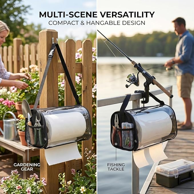 Hanging Portable Paper Towel Holder: Water-Repellent Toilet Paper Holder | Enclosed Cat Proof No-Drill Wall Mount Tissue Dispenser for RV, Car, Camping, Travel, Overlanding Bathroom & Outdoor Use - Image 6