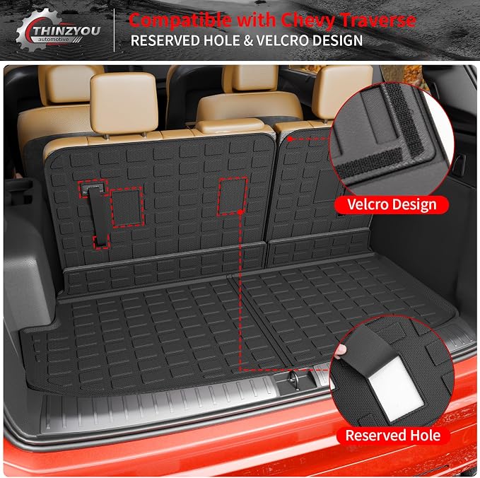 Trunk Mat & Backrest Mats for 2018-2023 Chevrolet Traverse | 2024 Traverse Limited, Cargo Mat Cargo Liner Trunk Liner TPE Back Seat Cover Protector Chevy Traverse Accessories - Image 4
