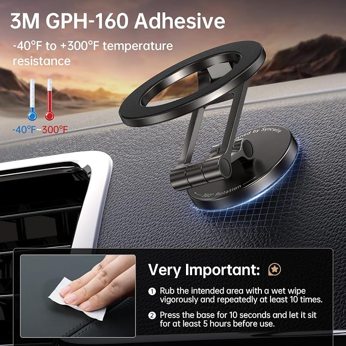 Syncwire Fits MagSafe Car Mount Magnetic Phone Holder for Dash and Tesla | Strong Magnets, All Metal, Flexible 3 Axis, 360° Rotation, Dashboard and Screen Support, For iPhone 17 16 15 14 Pro Max - Image 6