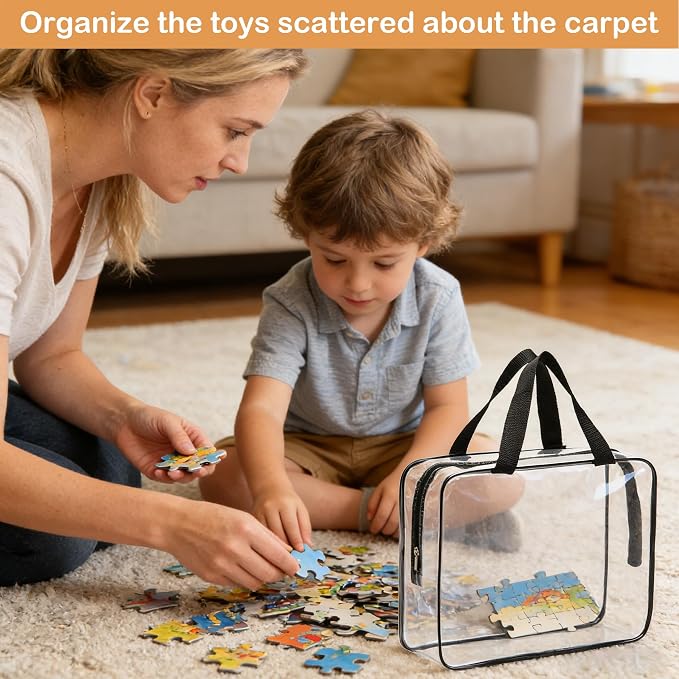 6 Packs Extra Large Toy Storage Bags with Zipper, Clear Toy Organizer Bag | with Labels for Blocks, Reusable 11.8″×8.6″×3.9″ Travel Waterproof Organizer Bags for Puzzles, PVC Plastic Toy Container - Image 6