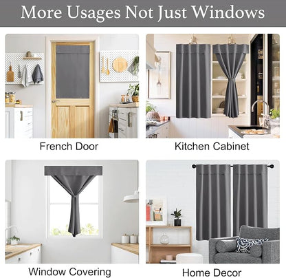 NICETOWN Grey Portable Blackout Curtains 48 Inches Long for Kitchen | Thermal Insulated Self Adhesive Short Curtain Drapes for Baby Nursery Storage Room Bathroom Basement, 1 Panel, 42" x 48" - Image 2