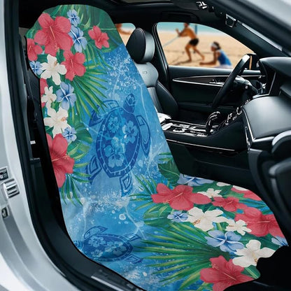 Sea Turtle Flower Car Towel Seat Cover Comfort Soft Car Seat Towel Cover Breathable Cars Accessories with Storage Bag Universal Fit for Car SUV Van - Image 2