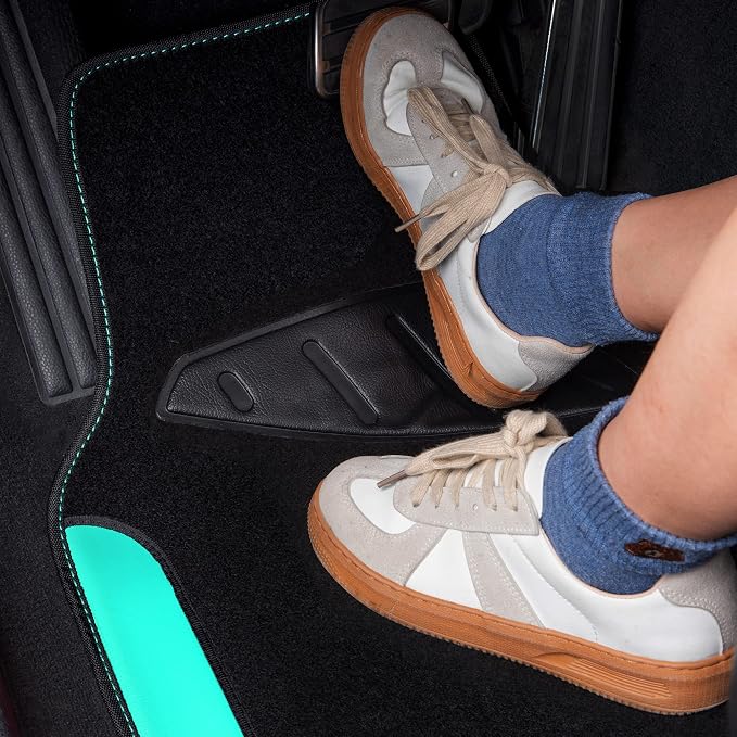 CAR PASS Waterproof Universal Fit Car Floor Mats, Teal Car Mats Fit for SUV,Vans,sedans, Trucks,Set of 4pcs Car Carpet for Women(Black with Mint) - Image 4