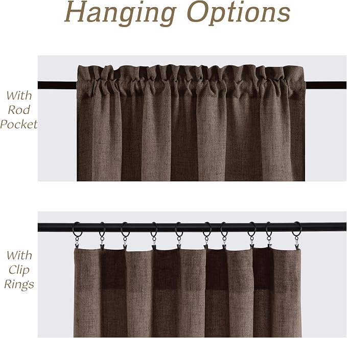 RYB HOME Natural Linen Sheer Curtains 84 inches Long for Bedroom | Weave Textured, Rod Pocket, Light Filtering, Brown, for Living Room, W52 x L84, 2 Panels Set - Image 5