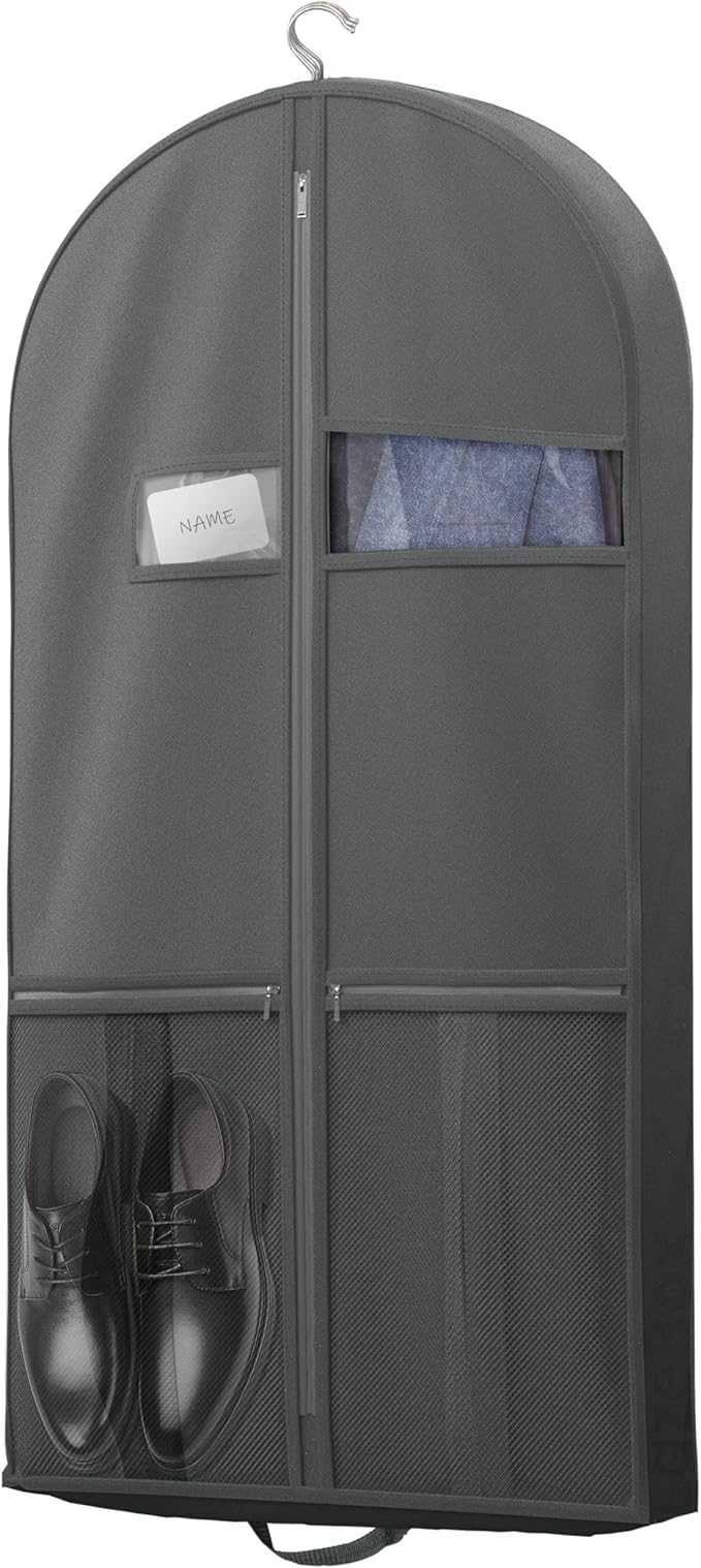 Lazebox 43" Travel Garment Bag with Accessories Zipper Pocket, Heavy Duty Suit Bag for Suits, Tuxedos, Dresses, Coats, Dark Grey, 1 pack by Lazebox