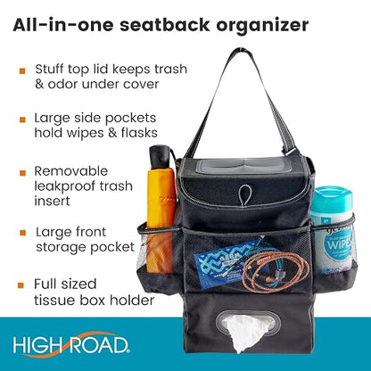 High Road Car Seatback Organizer - Hanging Car Trash Can with Tissue Holder | Car Tissue Holder and Trash Can with Removable Leakproof Liner Keeps Trash, Bottles and Boxes Off the Seat and Floor - Image 2