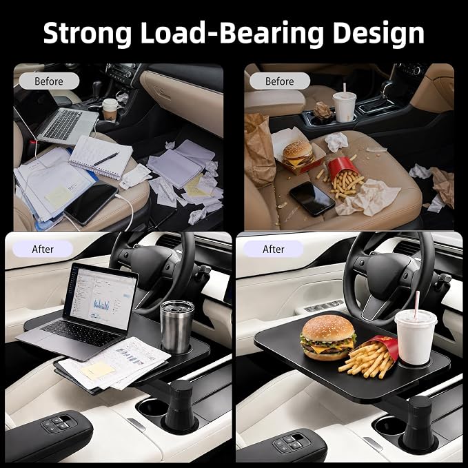 360° Rotating Car Desk Tray for Laptop & Food, Fits Tesla Model Y/3/S | 360° Rotating Car Desk, Premium Leather, Cup Slot, Adjustable for Laptop & Food, Fits Tesla Model Y/3/S & Most Cars - Image 8