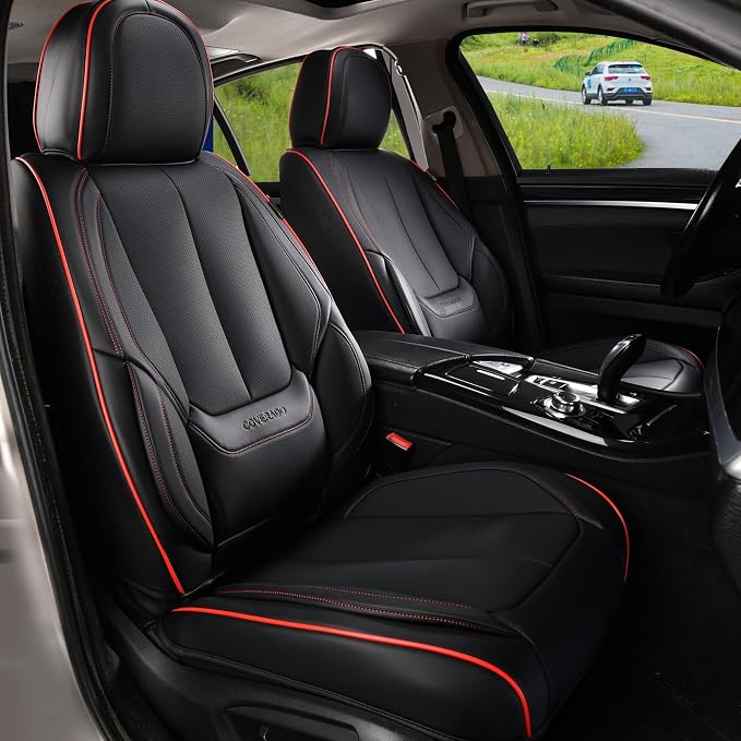 Coverado Car Seat Covers, Seat Covers for Cars, Waterproof Leather Auto Seat Protectors, Leather Car Seat Cushion, Car Interiors Accessories Universal Fit for Most Cars by COVERADOAUTO