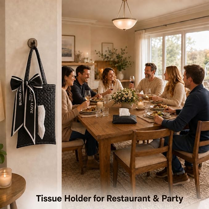 Hanging Faux Leather Tissue Box Holder for Car or Travel, Napkin, Desk RV | Tissue box suitable for hanging or placing flat,keeps napkins easy to reach in car,tents,desks or picnic setups.Party ready - Image 3