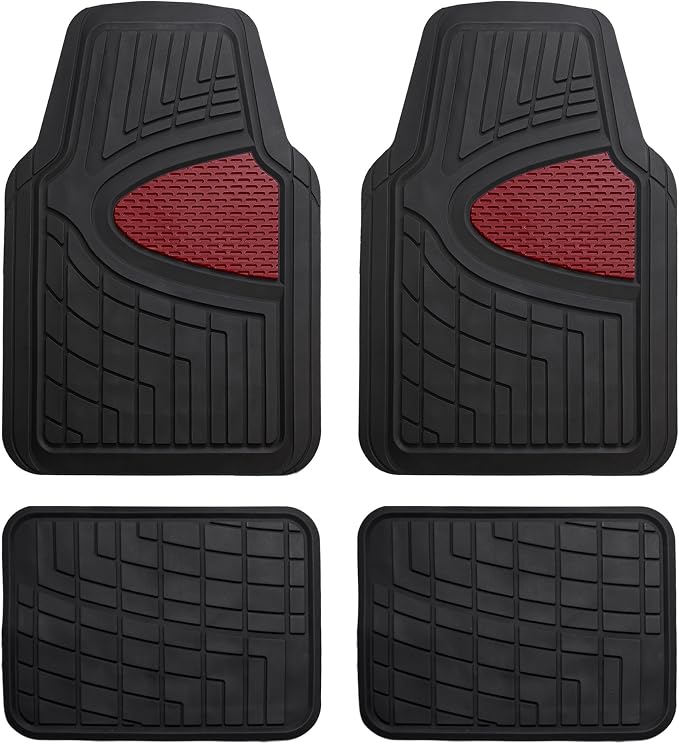 FH Group Automotive Floor Mats - Heavy-Duty Rubber Floor Mats for Cars, Universal Fit Full Set, Climaproof Floor Mats, Trimmable Floor Mats for Most Sedan, SUV, Truck Floor Mats Burgundy by FHGroup